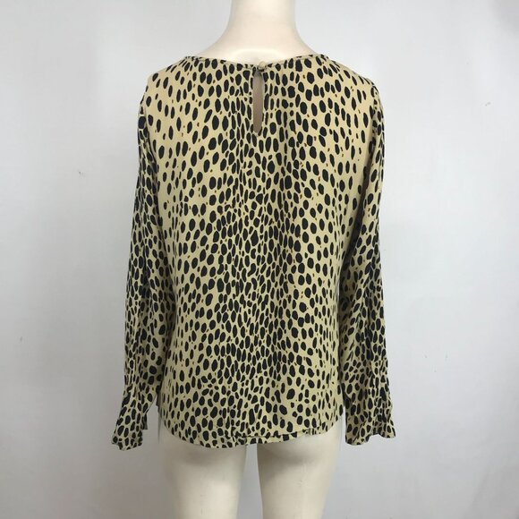 J. CREW - WOMEN'S 10 - TAN/BLACK ANIMAL PRINT LONG SLEEVE ROUND NECK RAYON TOP - Picture 5 of 7